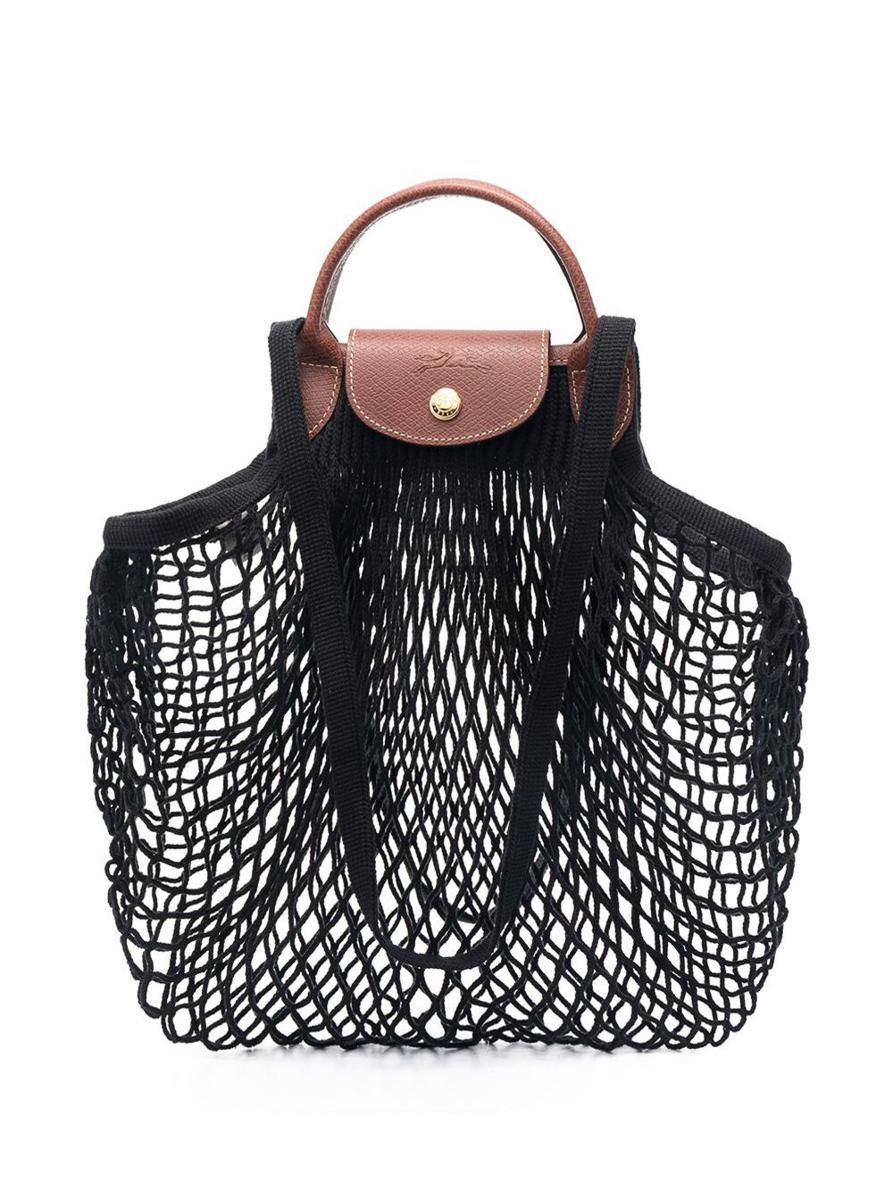 Schwarze Handtasche „Le Pliage Filet“ mit eingraviertem Logo aus Mesh für Damen