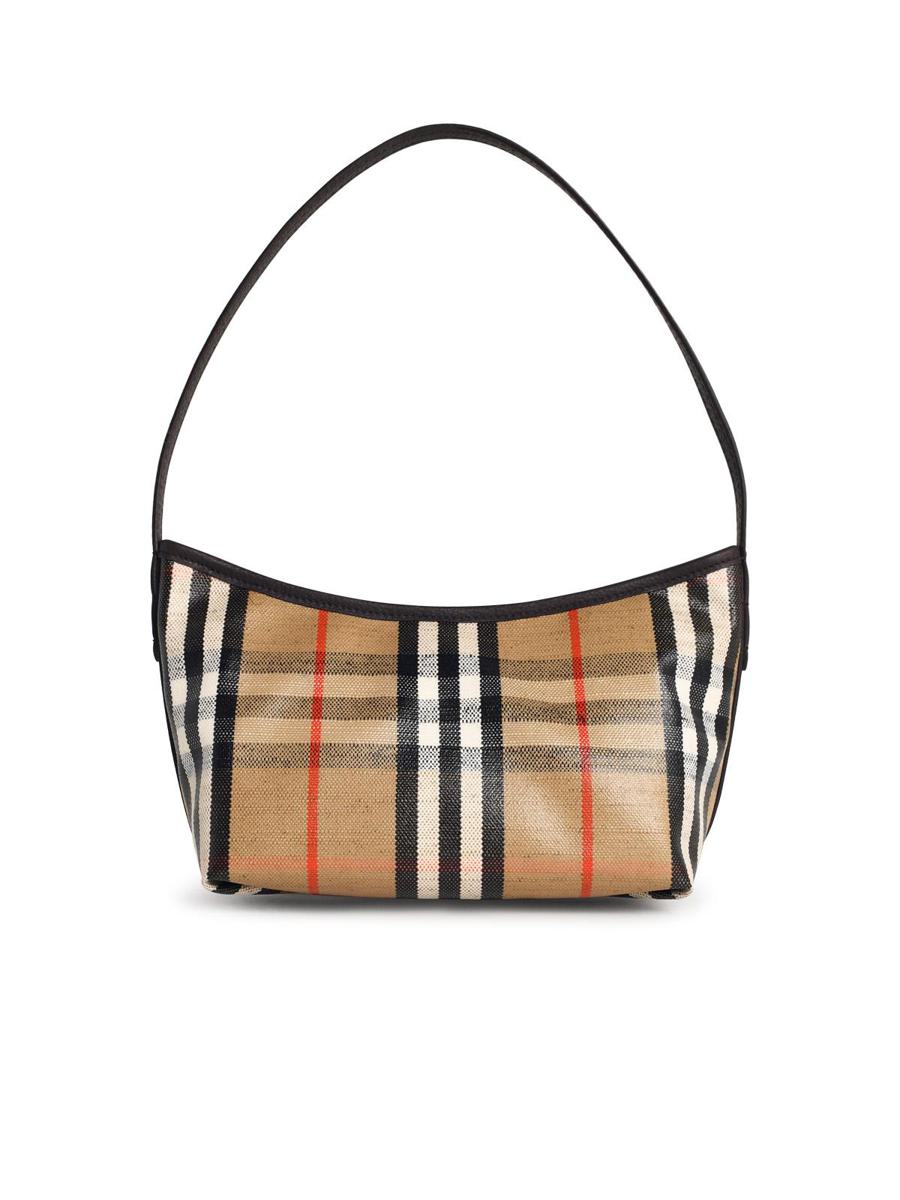 Burberry – Kleine Umhängetasche „Highlands“ aus sandfarbener Baumwollmischung