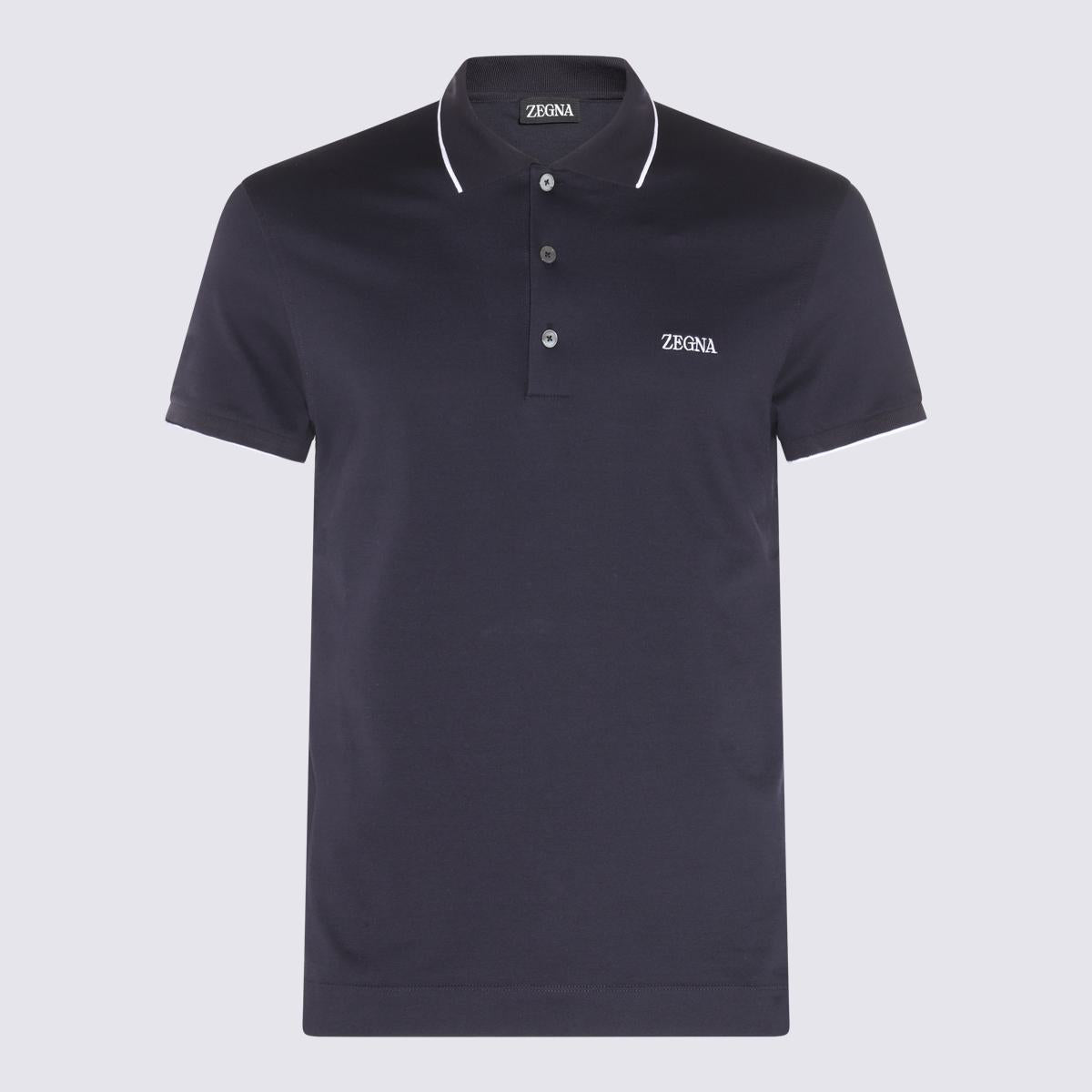 Zegna Poloshirt aus Baumwolle in Marineblau und Weiß