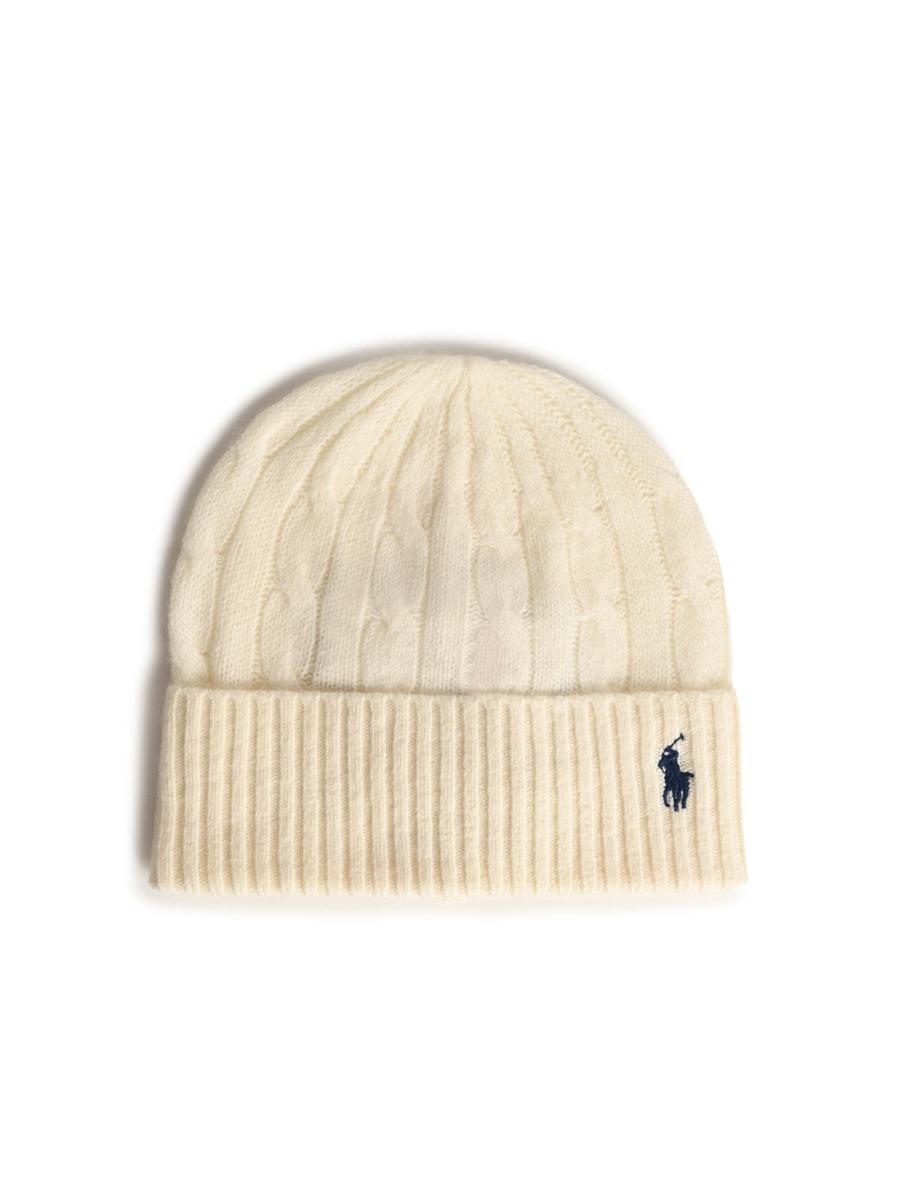 Polo Ralph Lauren – Elfenbeinfarbene Beanie aus Wollmischung