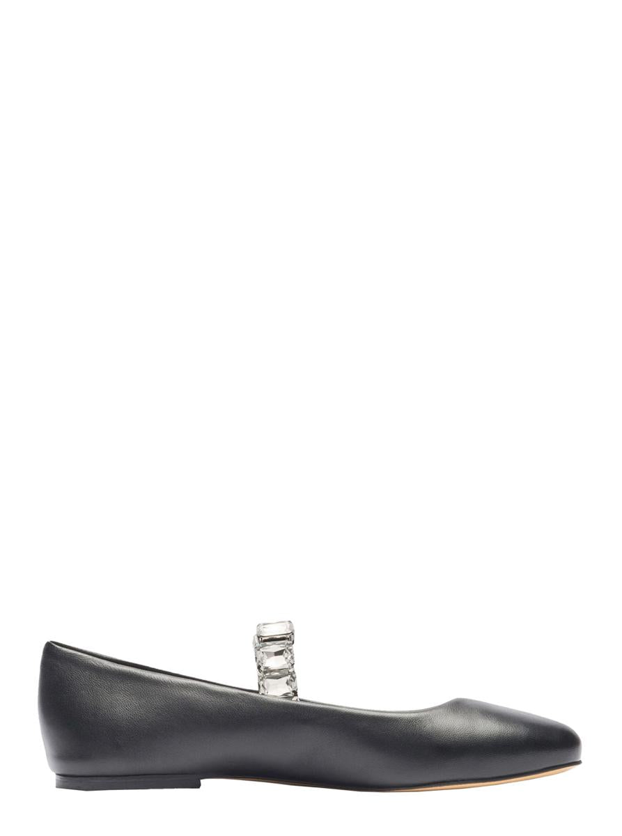 Schwarze Ballerinas mit Kristallverzierungen aus Leder für Damen