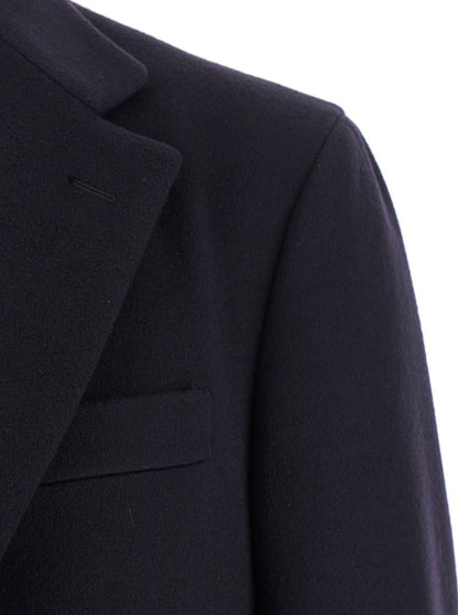 Blauer einreihiger Mantel mit klassischem Revers aus Wolle für Herren