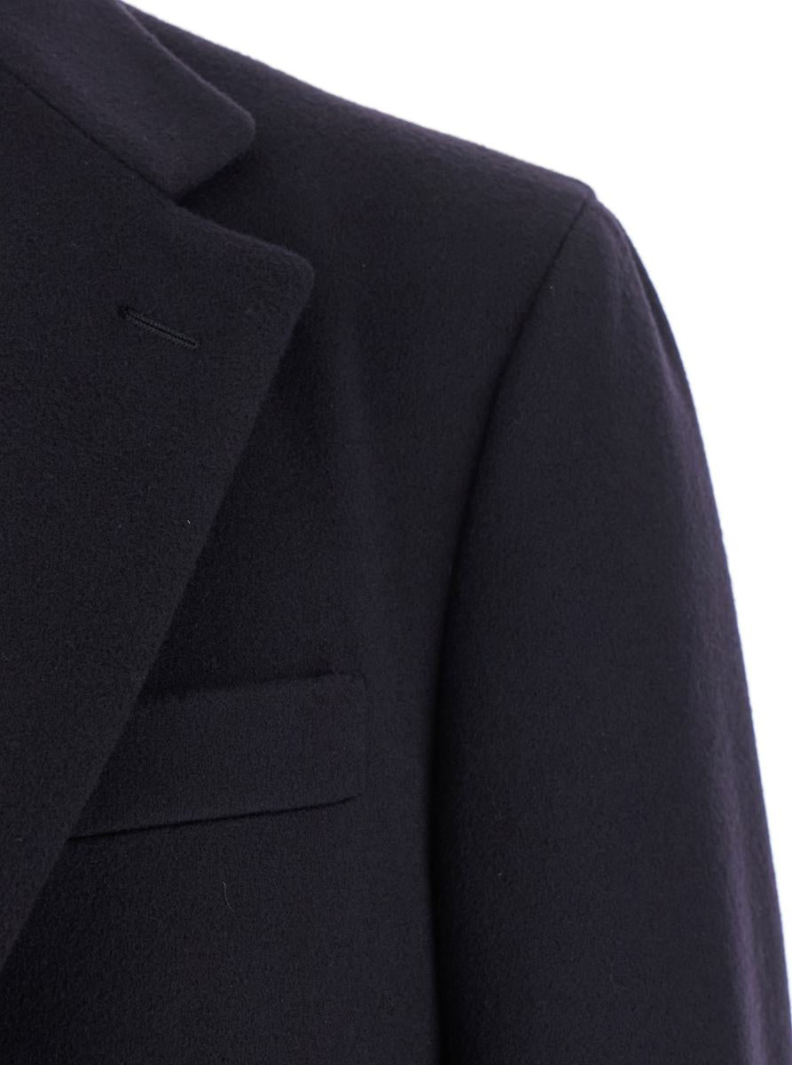 Blauer einreihiger Mantel mit klassischem Revers aus Wolle für Herren