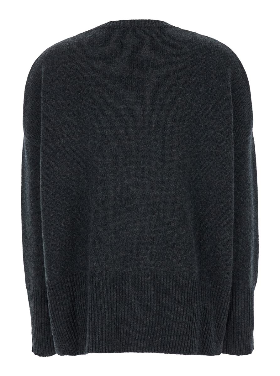 Dunkelgrauer Oversize-Pullover mit Rundhalsausschnitt aus Kaschmir für Damen