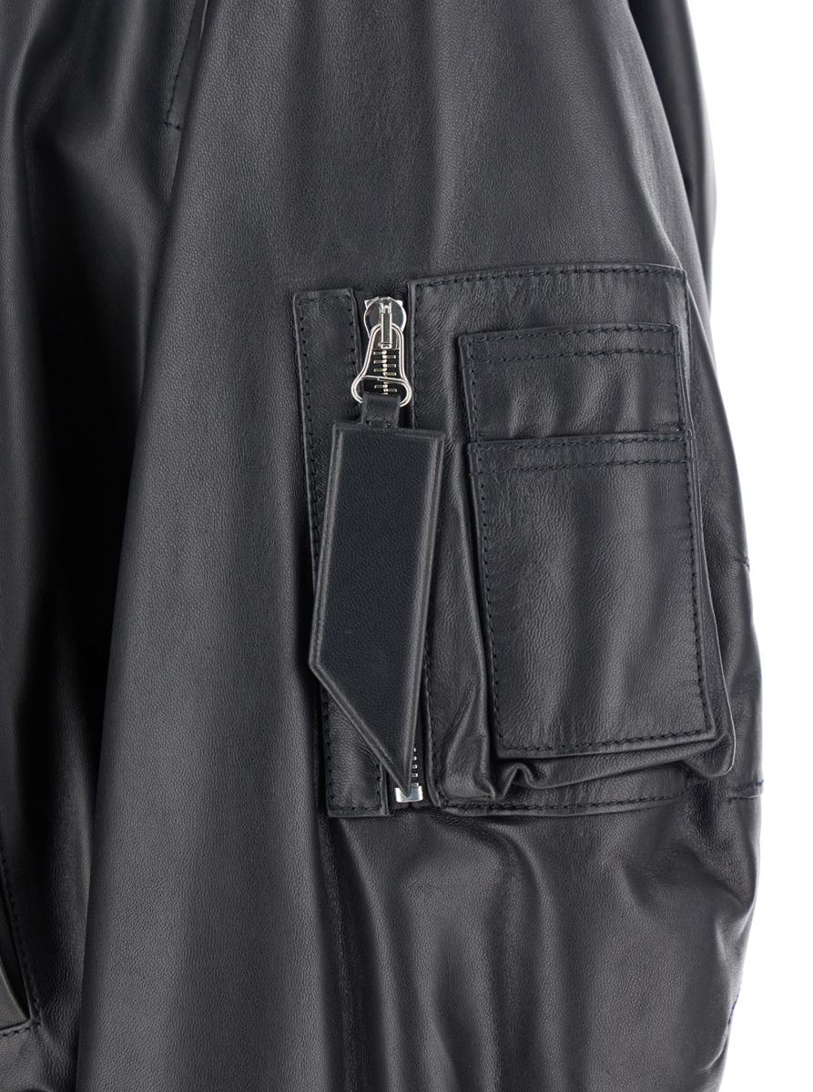 Schwarze Bomberjacke mit Reißverschluss aus Leder für Damen