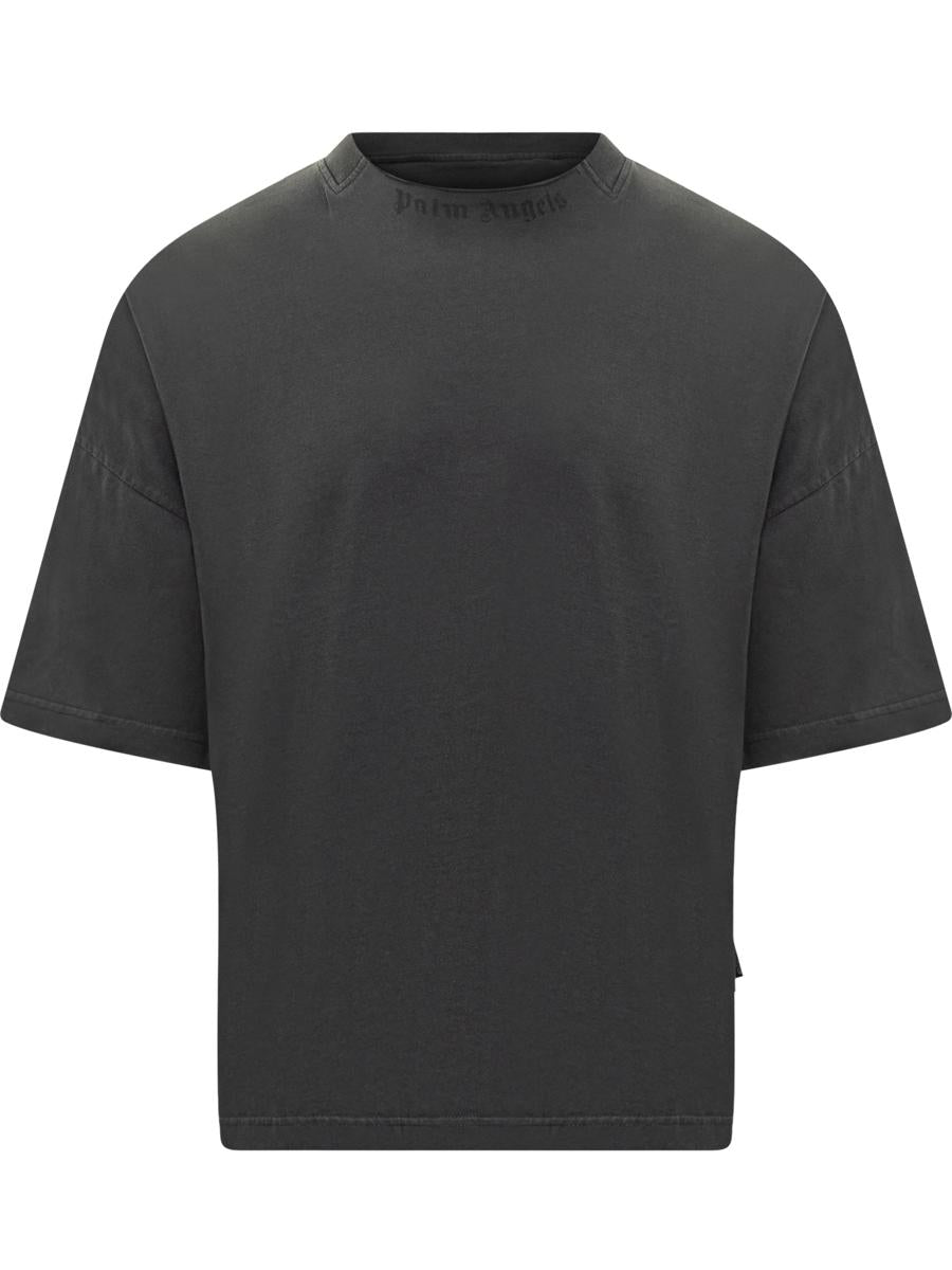 Palm Angels Palm Angels – Schwarzes T-Shirt mit Logo am Hals