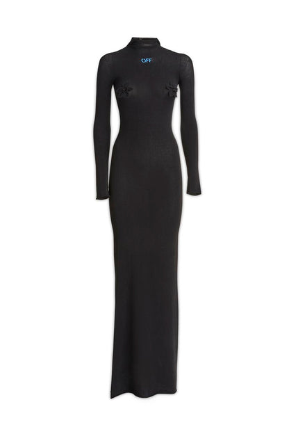 Off-White langes Kleid mit hohem Kragen