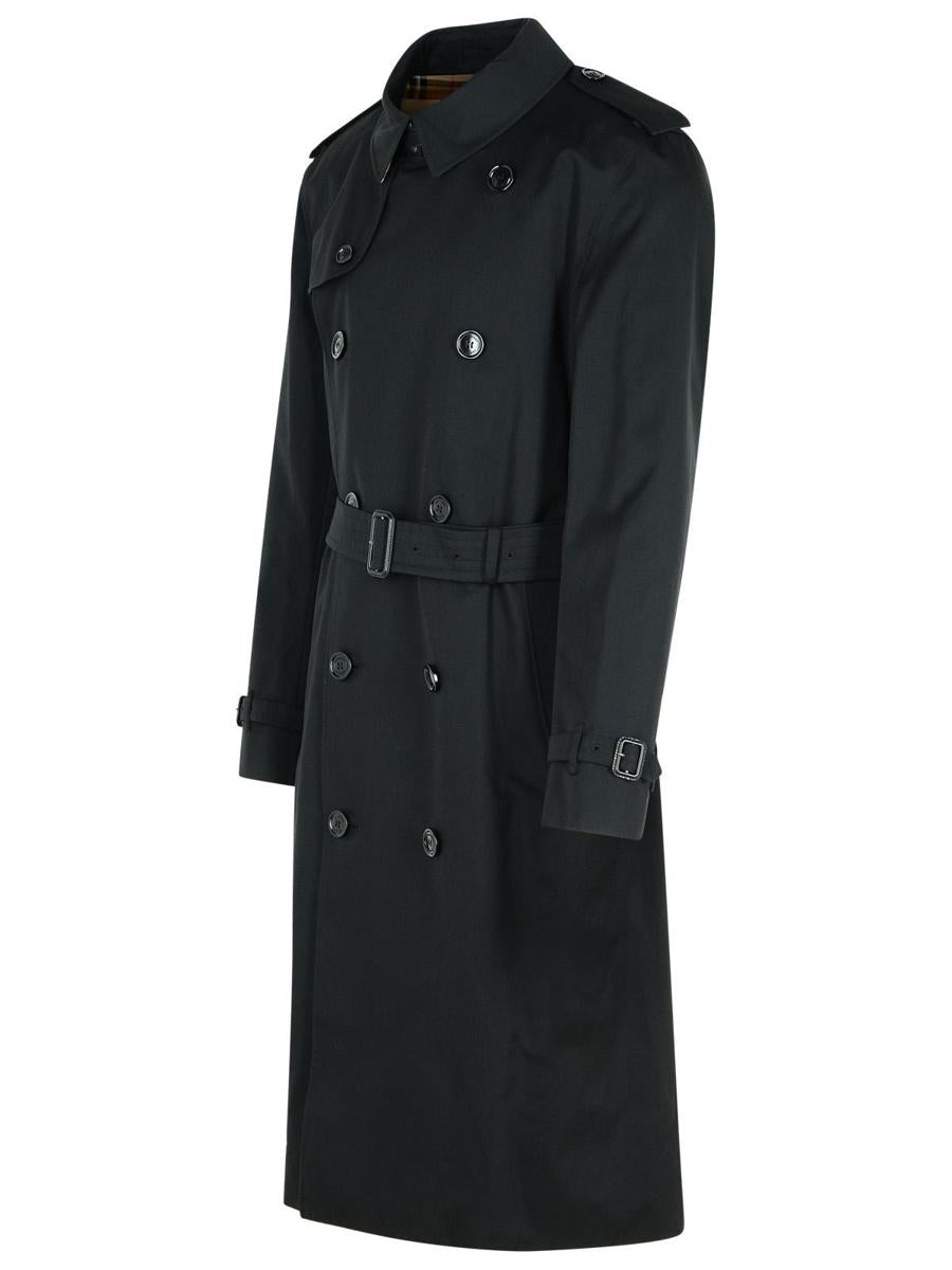 Burberry – Langer schwarzer Trenchcoat „Kensington“ aus Baumwolle