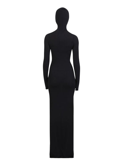 Off-White langes Kleid mit hohem Kragen
