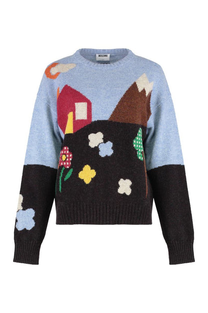 Moschino Pullover aus Schurwolle mit Rundhalsausschnitt