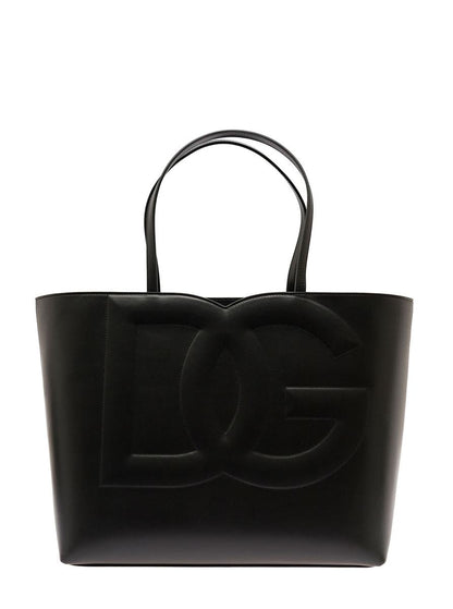 Mittelgroßer Shopper „Dg Logo“ aus schwarzem Leder für Damen