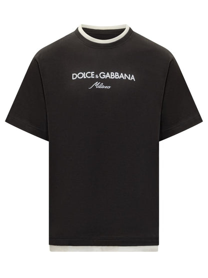 Dolce &amp; Gabbana Dolce &amp; Gabbana Herren T-Shirt mit Logo-Stickerei in Schwarz
