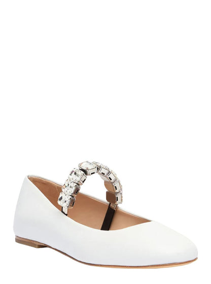 Weiße Ballettschuhe mit Kristallverzierungen aus Leder für Damen