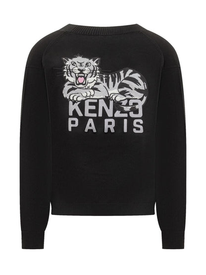 Kenzo Kenzo Herren Schwarze Strickjacke mit Tiger-Logo