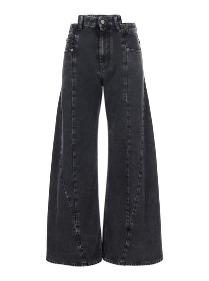 Schwarze Jeans mit weitem Bein und Moniker-Logo mit vier Nähten aus Denim für Damen