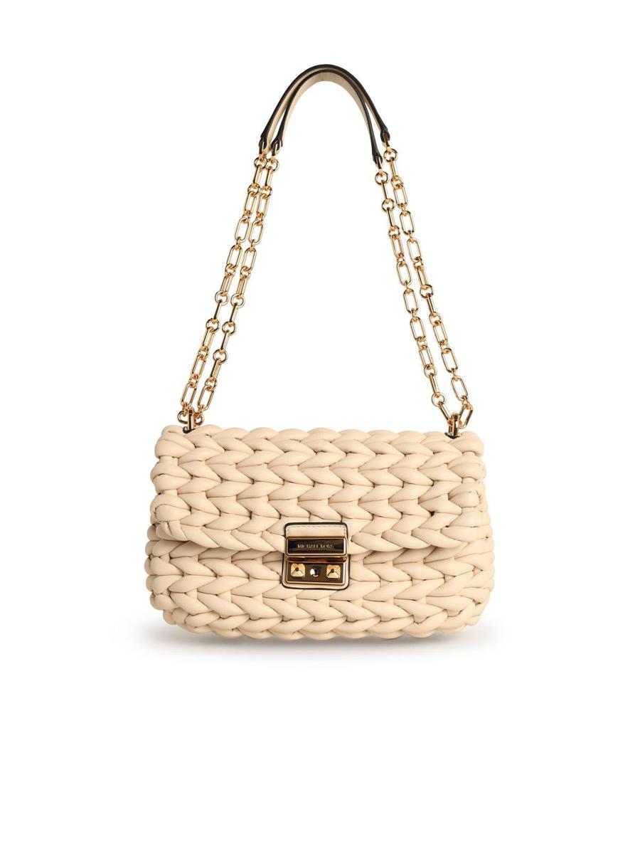 Michael Kors „Tribeca“-Umhängetasche aus geflochtenem Leder in Hellcreme