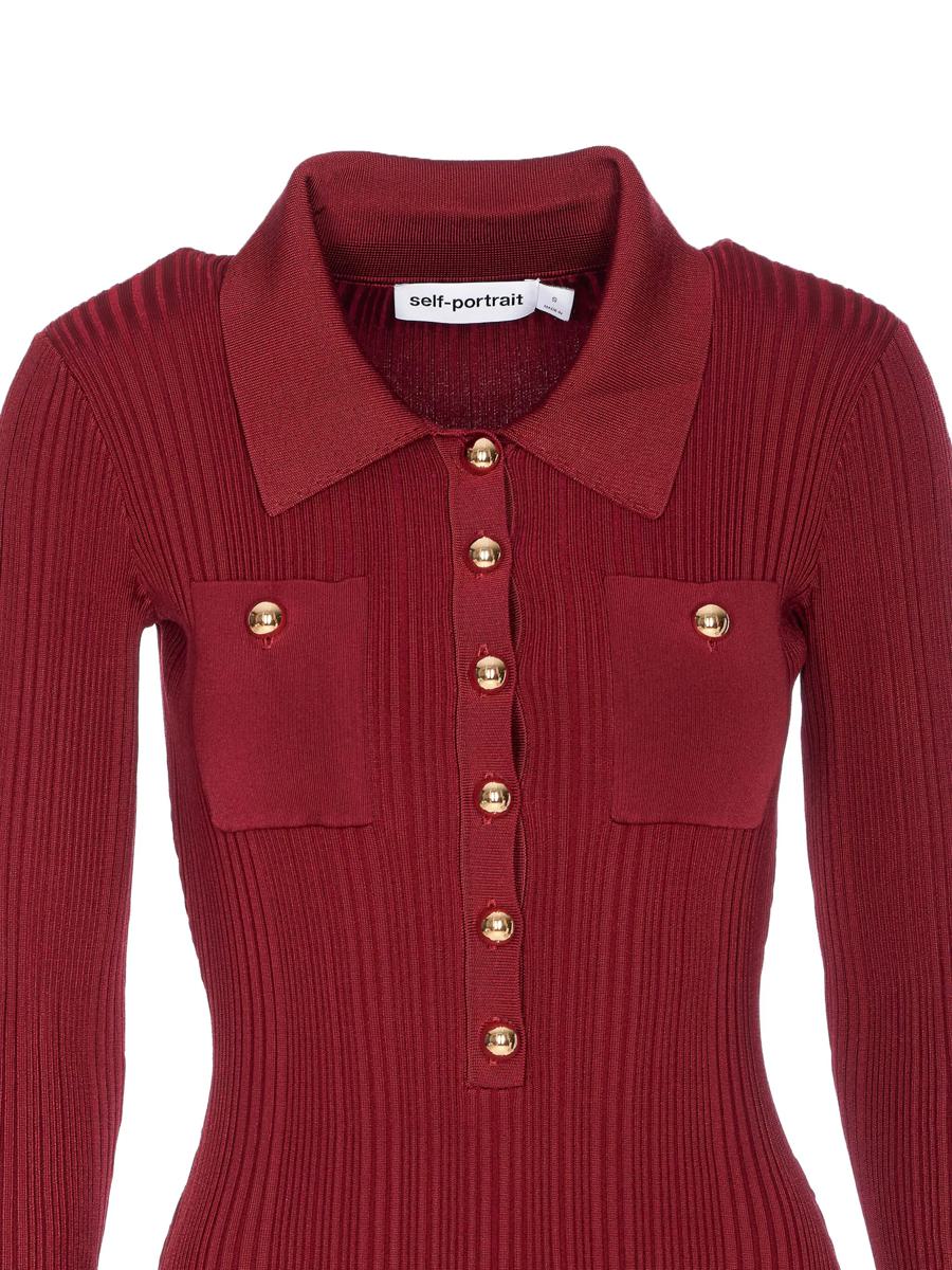 Self-Portrait Burgundy Ribbed Knit Midi Dress Kleidung