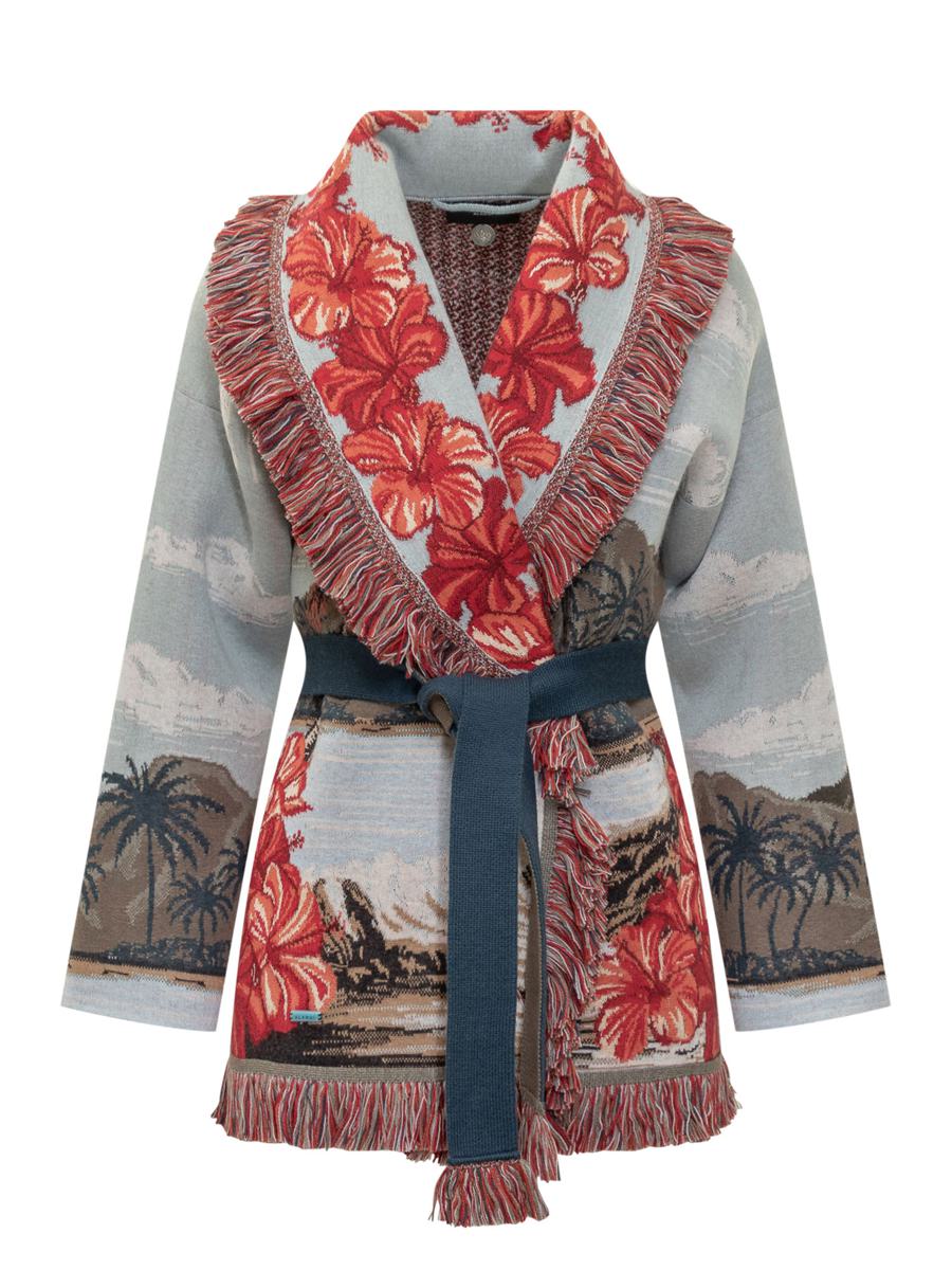 Alanui Alanui – Strickjacke mit tropischem Muster und roten Blumen