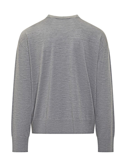 AMI Paris Grauer Wollpullover mit Rundhalsausschnitt Ami Alexandre Mattiussi