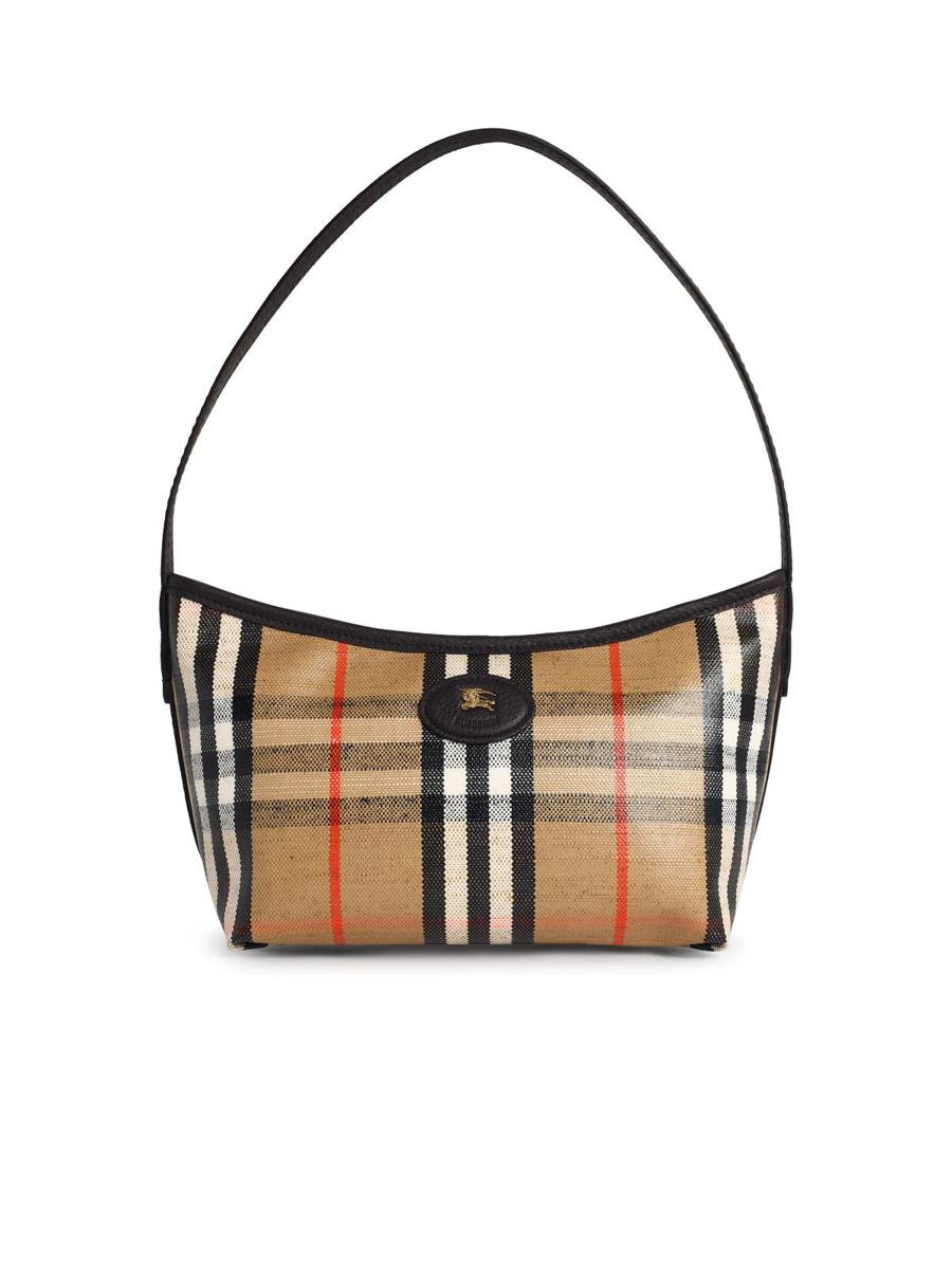 Burberry – Kleine Umhängetasche „Highlands“ aus sandfarbener Baumwollmischung