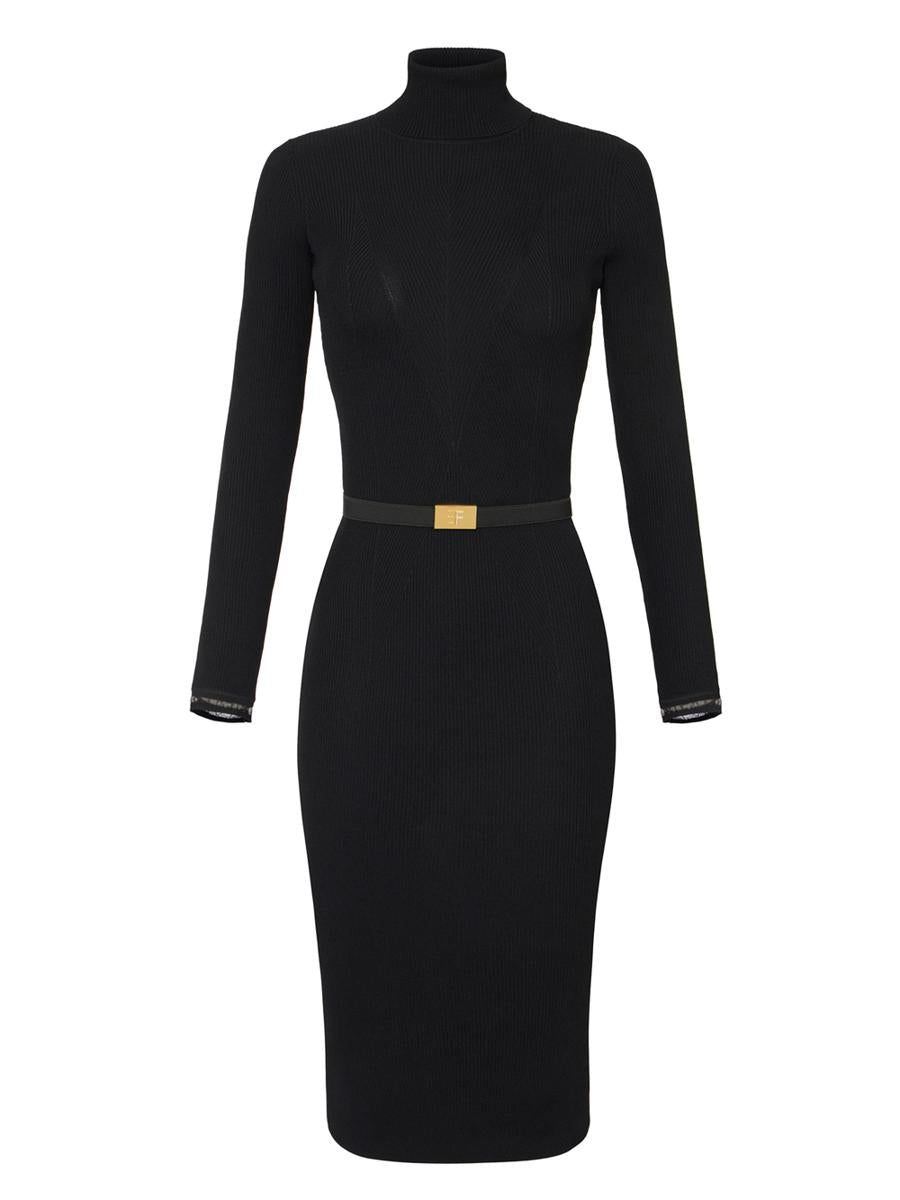 Elisabetta Franchi – Geripptes Strickkleid mit Gürtel