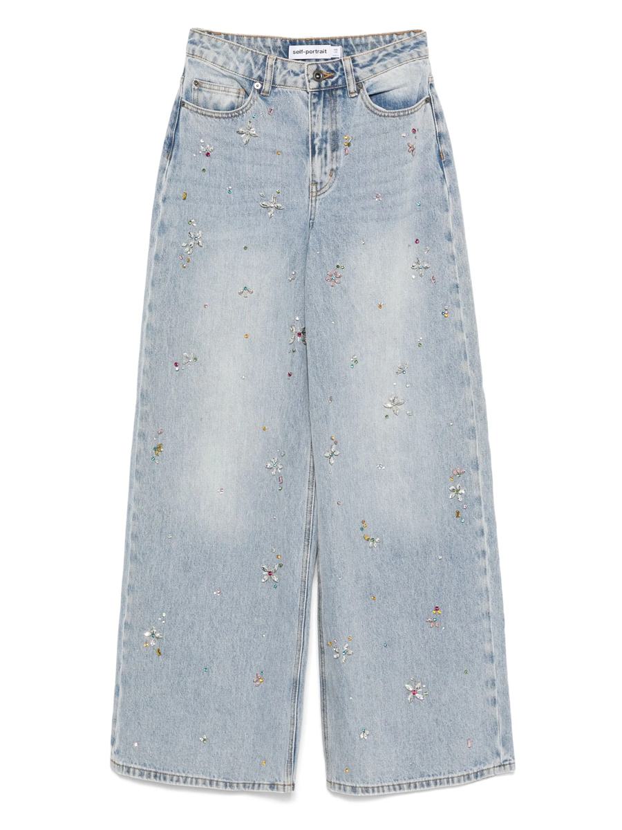 Self-Portrait Hellblaue Jeans mit weitem Bein und Verzierung