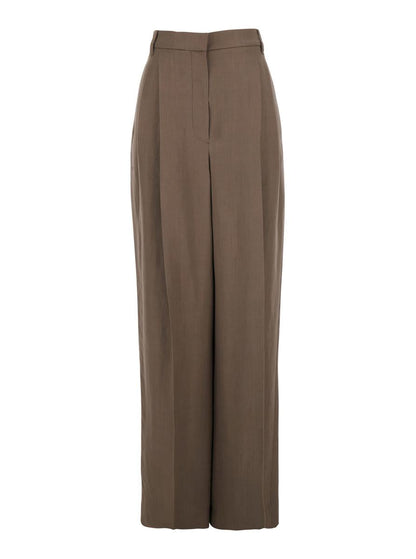 Braune Hose mit Faltendetails aus Leinenmischung für Damen
