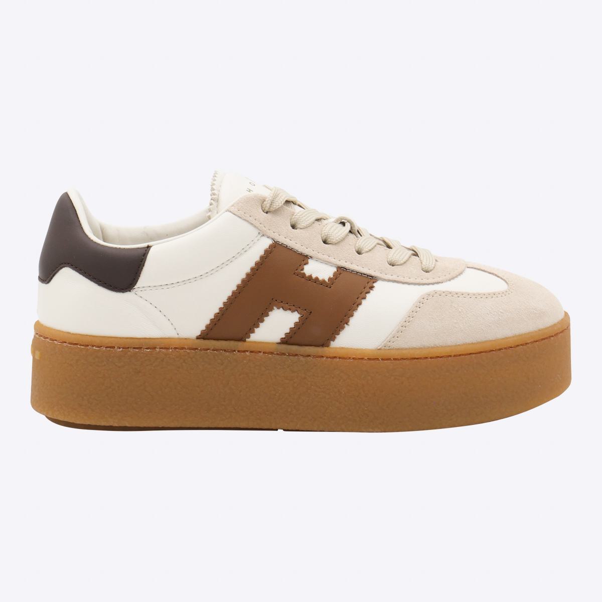 Hogan – Weiße und braune Ledersneaker
