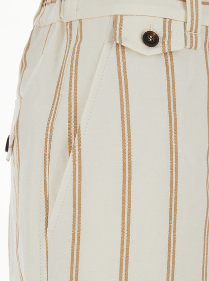 Mehrfarbige Crop-Hose mit durchgehendem Streifenmotiv und Monile-Detail aus Leinen- und Baumwollmischung Damen