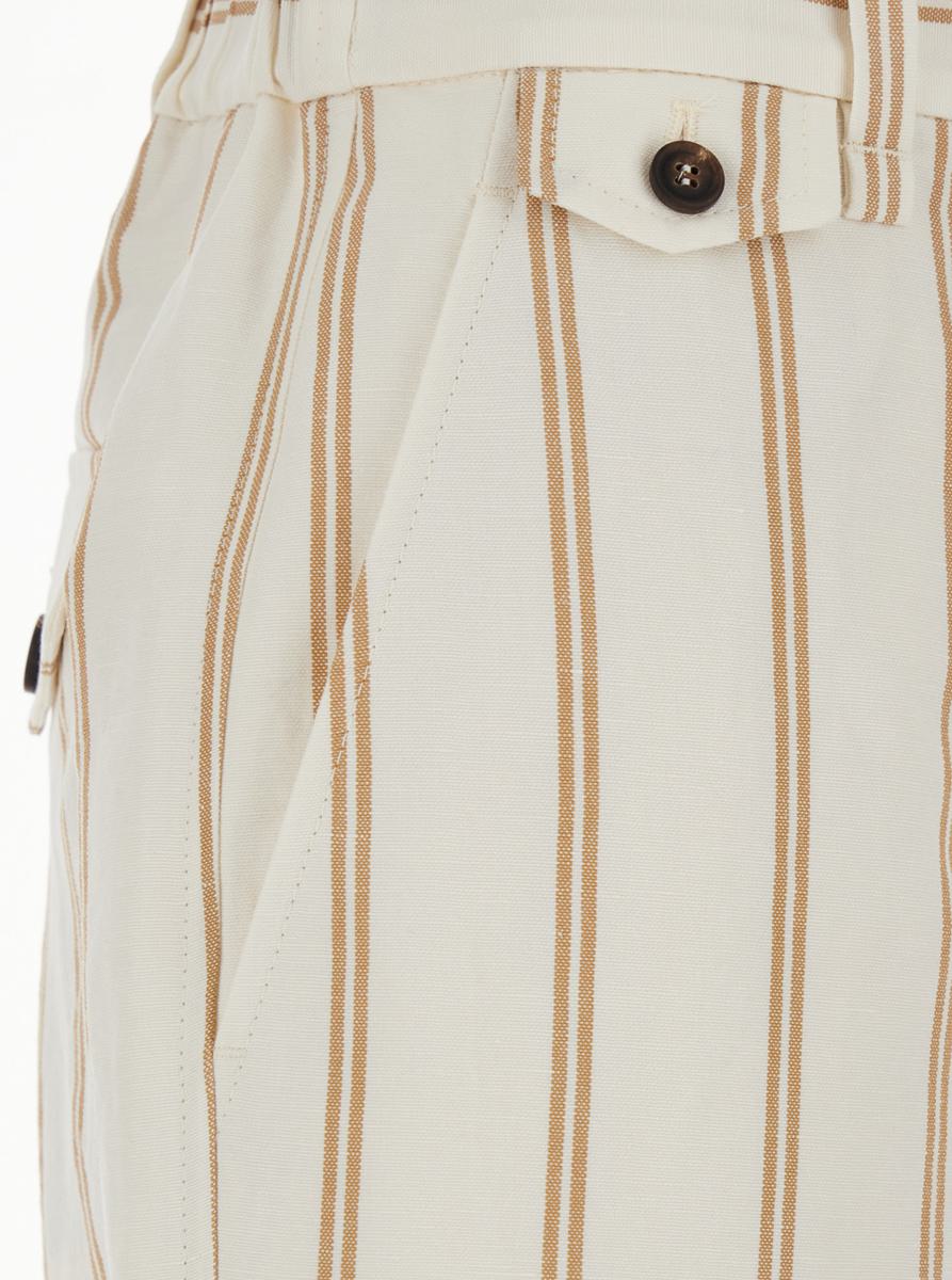 Mehrfarbige Crop-Hose mit durchgehendem Streifenmotiv und Monile-Detail aus Leinen- und Baumwollmischung Damen