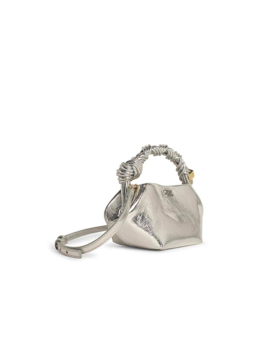 Ganni Mini-Tasche „Bou“ aus silberner Ledermischung