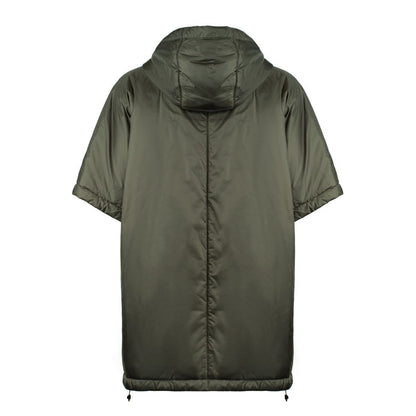 Max Mara – Gepolsterter Umhang in Grün-Khaki mit tropfnasser Canvas-Kapuze