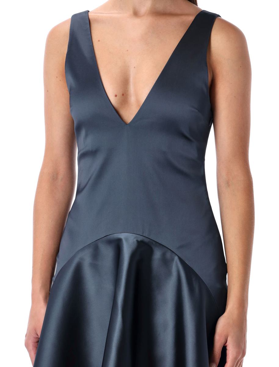 JW Anderson – Stahlblaues, drapiertes Minikleid mit V-Ausschnitt
