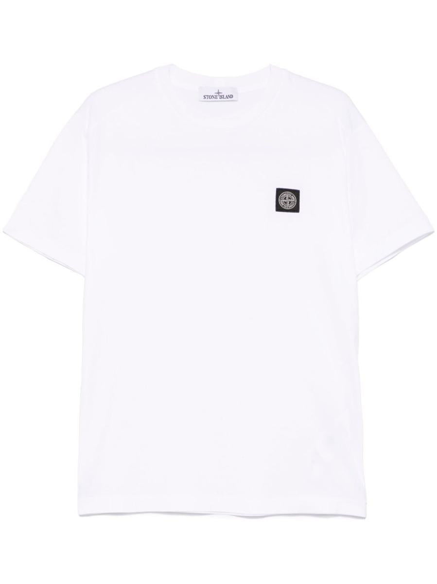 Stone Island – Geschlitztes T-Shirt aus Baumwolljersey mit Logo-Aufnäher