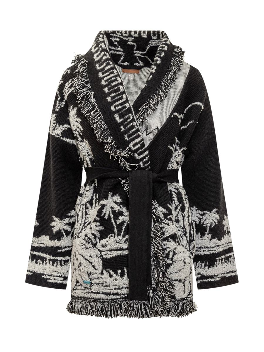 Alanui Alanui – Schwarze Strickjacke mit tropischem Muster und Fransen