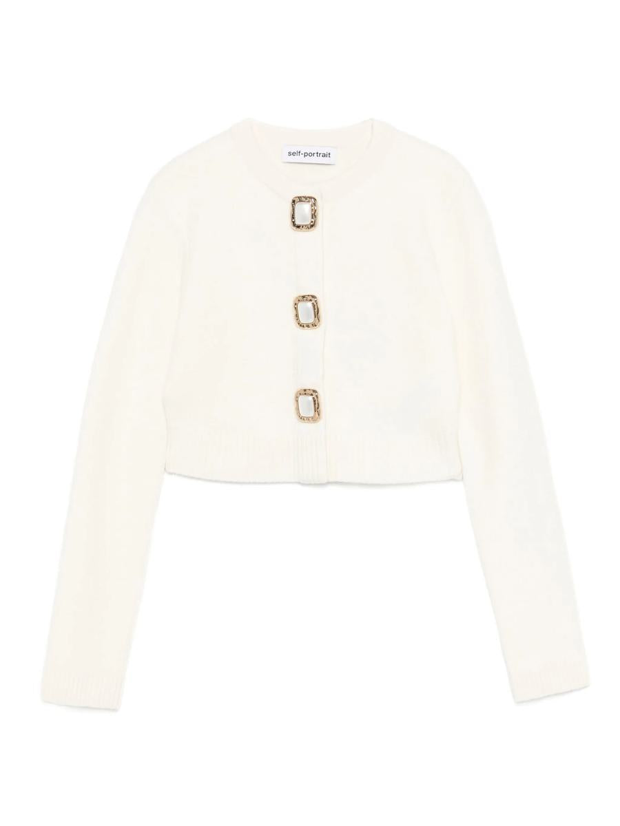 Self-Portrait Creme Woll-Cardigan Kleidung