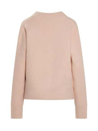 AMI Paris – Rosa Strickjacke mit kontrastierendem Logo von Ami Paris