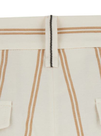 Mehrfarbige Crop-Hose mit durchgehendem Streifenmotiv und Monile-Detail aus Leinen- und Baumwollmischung Damen