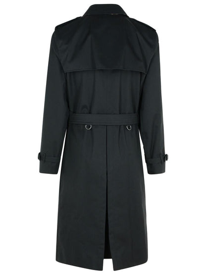 Burberry – Langer schwarzer Trenchcoat „Kensington“ aus Baumwolle