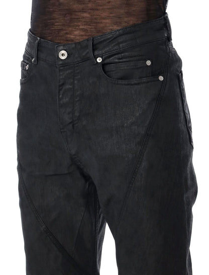 Rick Owens „Drkshdw“ Schwarze, gewachste, schräg geschnittene Bootcut-Jeans