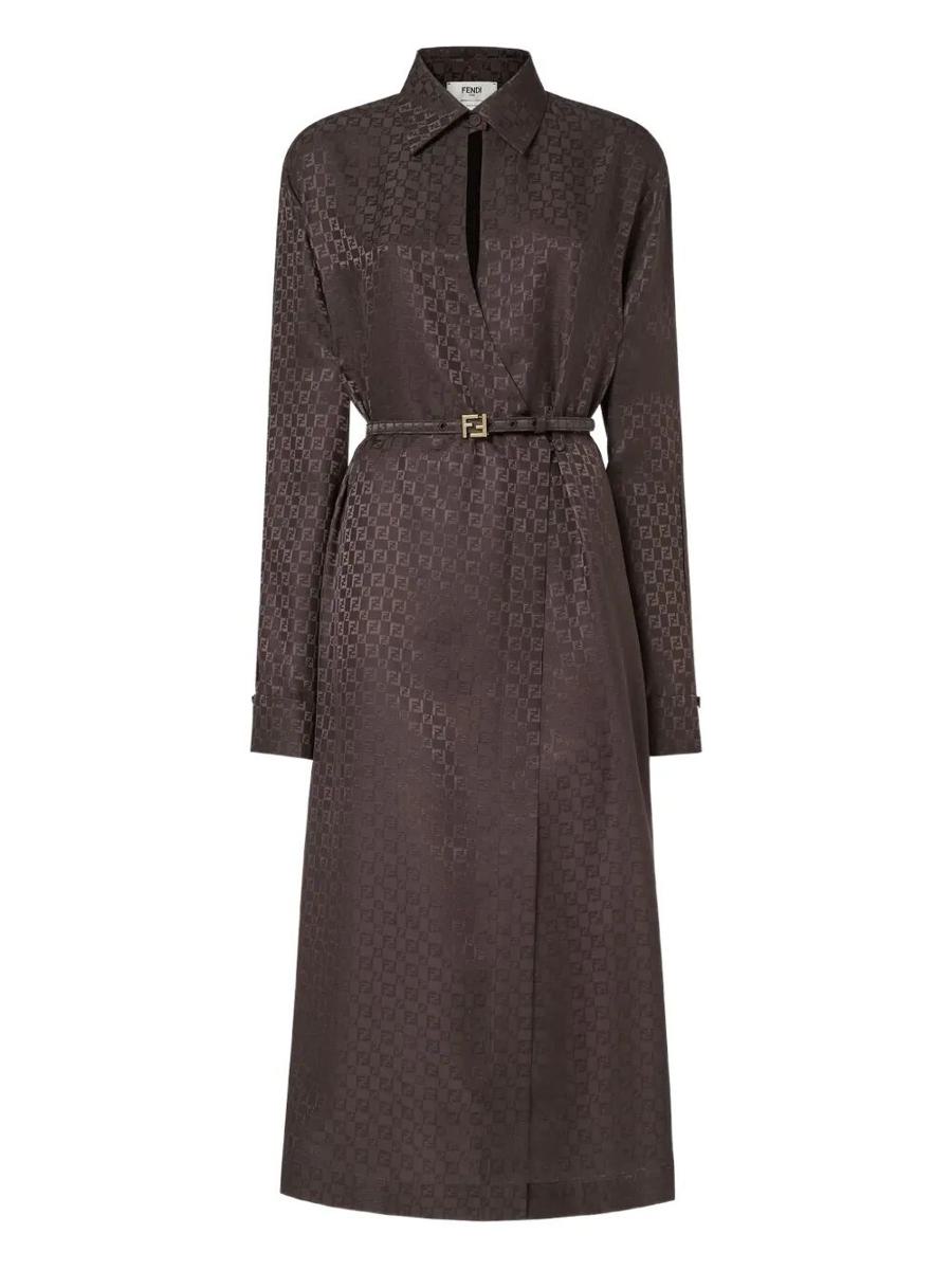 Fendi Ff Jacquard Silk Midi Shirt Dress Kleidung