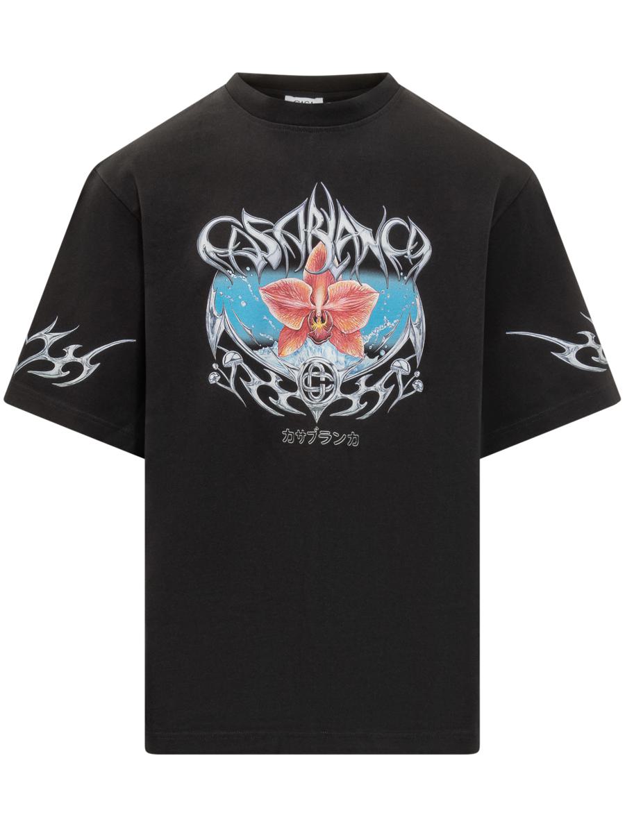 Casablanca Casablanca – Schwarzes T-Shirt mit Blumen- und Tribal-Print