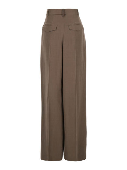 Braune Hose mit Faltendetails aus Leinenmischung für Damen