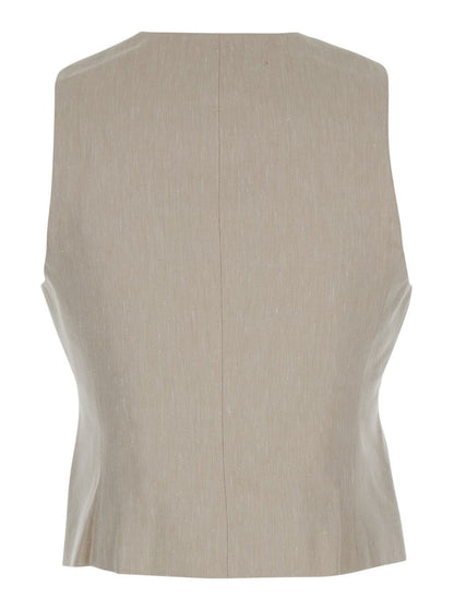 Beige Weste mit V-Ausschnitt aus Leinen- und Baumwollmischung für Damen