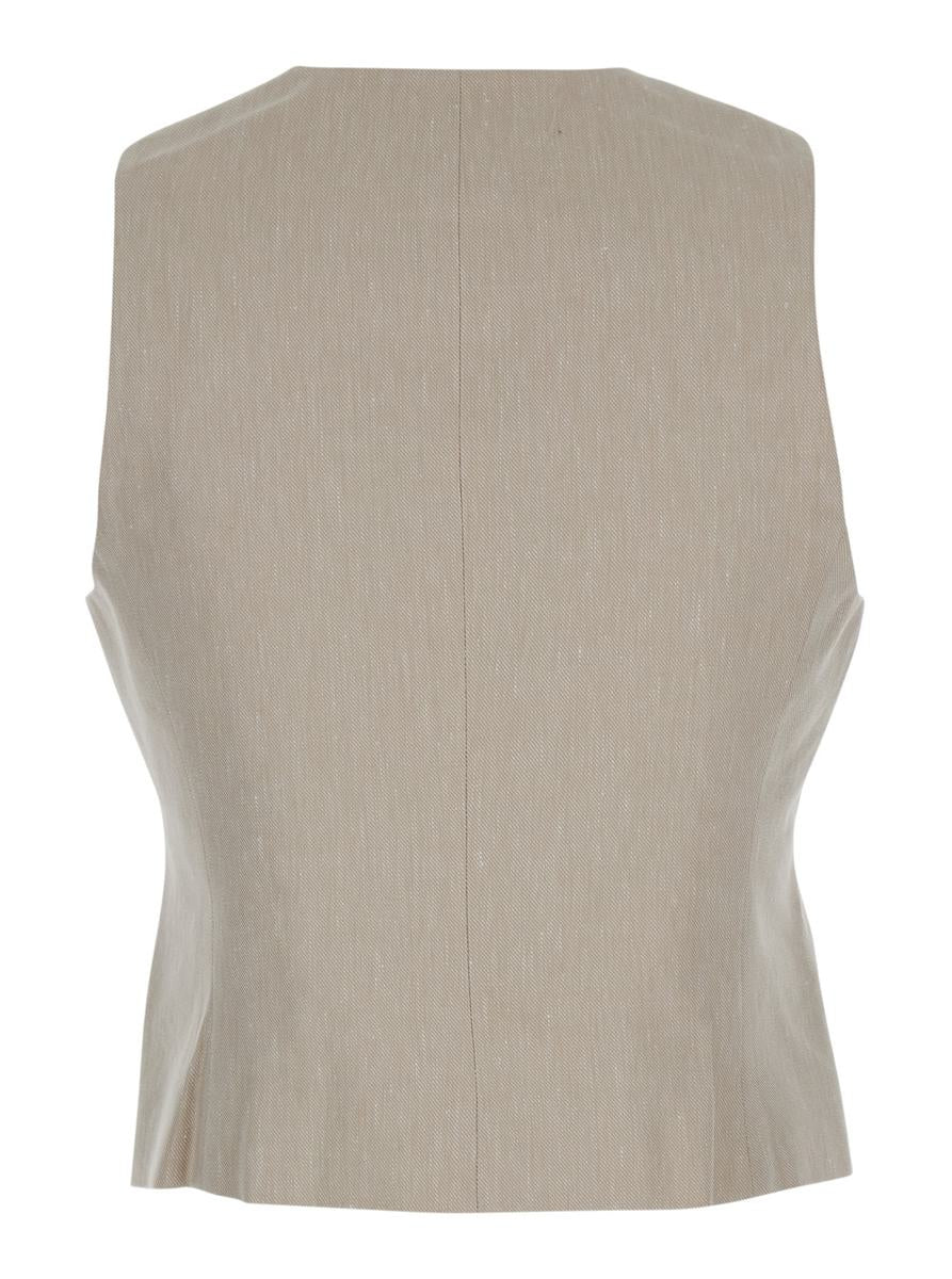 Beige Weste mit V-Ausschnitt aus Leinen- und Baumwollmischung für Damen