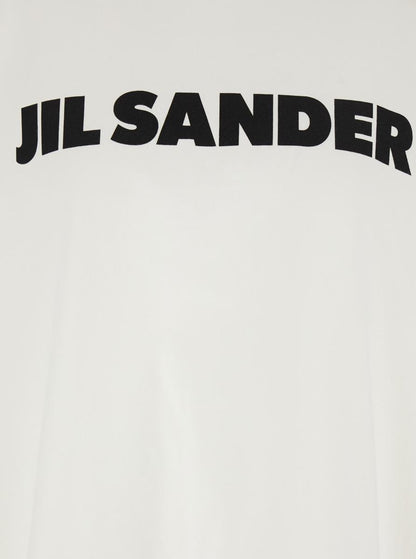 Weißes T-Shirt mit Rundhalsausschnitt und Logo-Schriftzug auf der Vorderseite aus Baumwolle für Damen