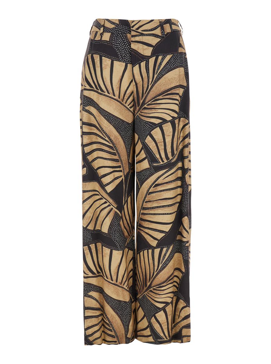 Braune Hose „Lorenza“ mit Allover-Printmotiv aus technischem Stoff für Damen