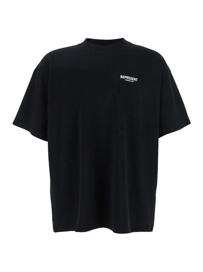 Schwarzes T-Shirt mit Logo auf der Vorderseite und Maxi-Logo auf der Rückseite aus Baumwolle