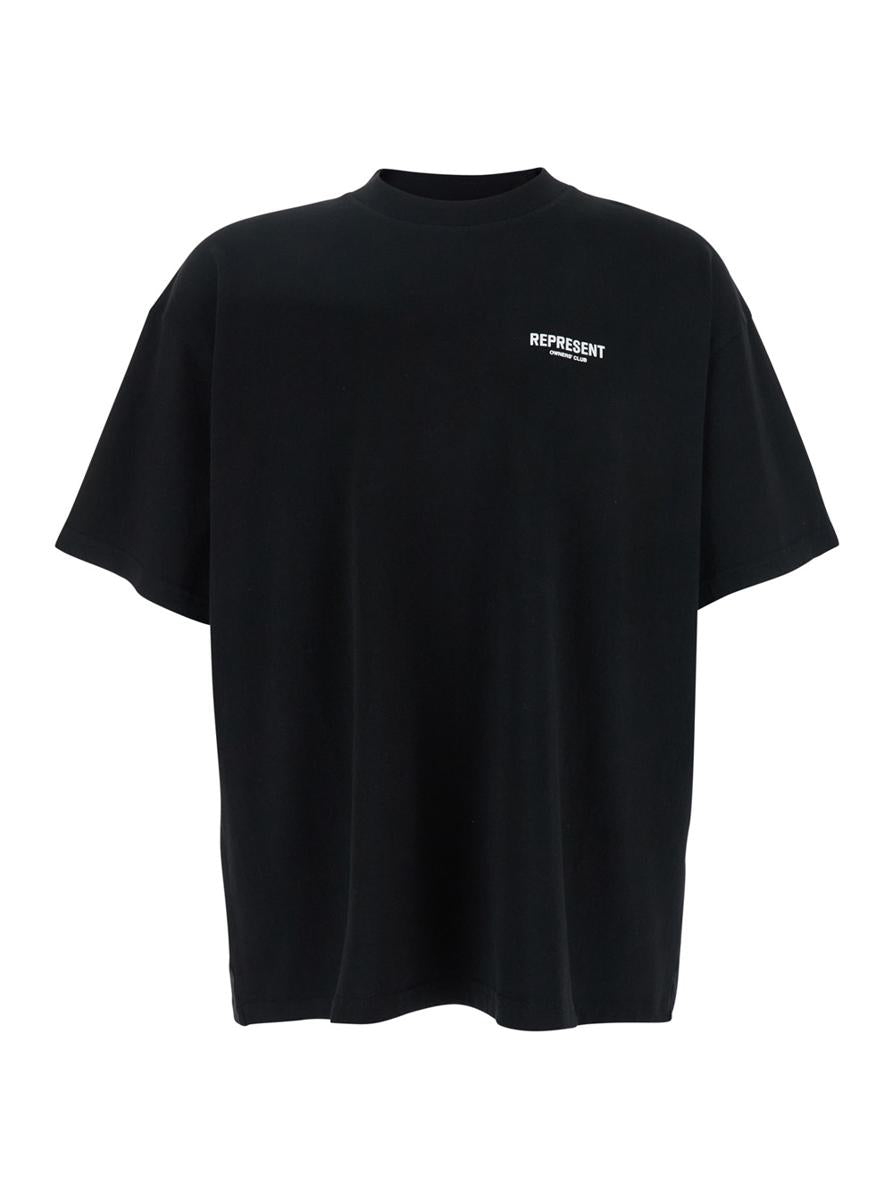 Schwarzes T-Shirt mit Logo auf der Vorderseite und Maxi-Logo auf der Rückseite aus Baumwolle