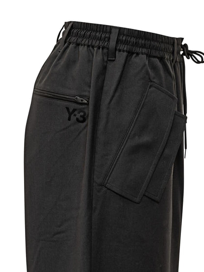 Y-3 Adidas Schwarze Baggy-Hose mit Seitenbändern Y-3